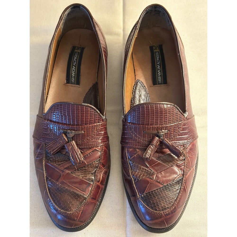 Stacy Adams Genuine Snake & Leather Upper Men’s Dress Shoes Brown Tassel Sz 10M